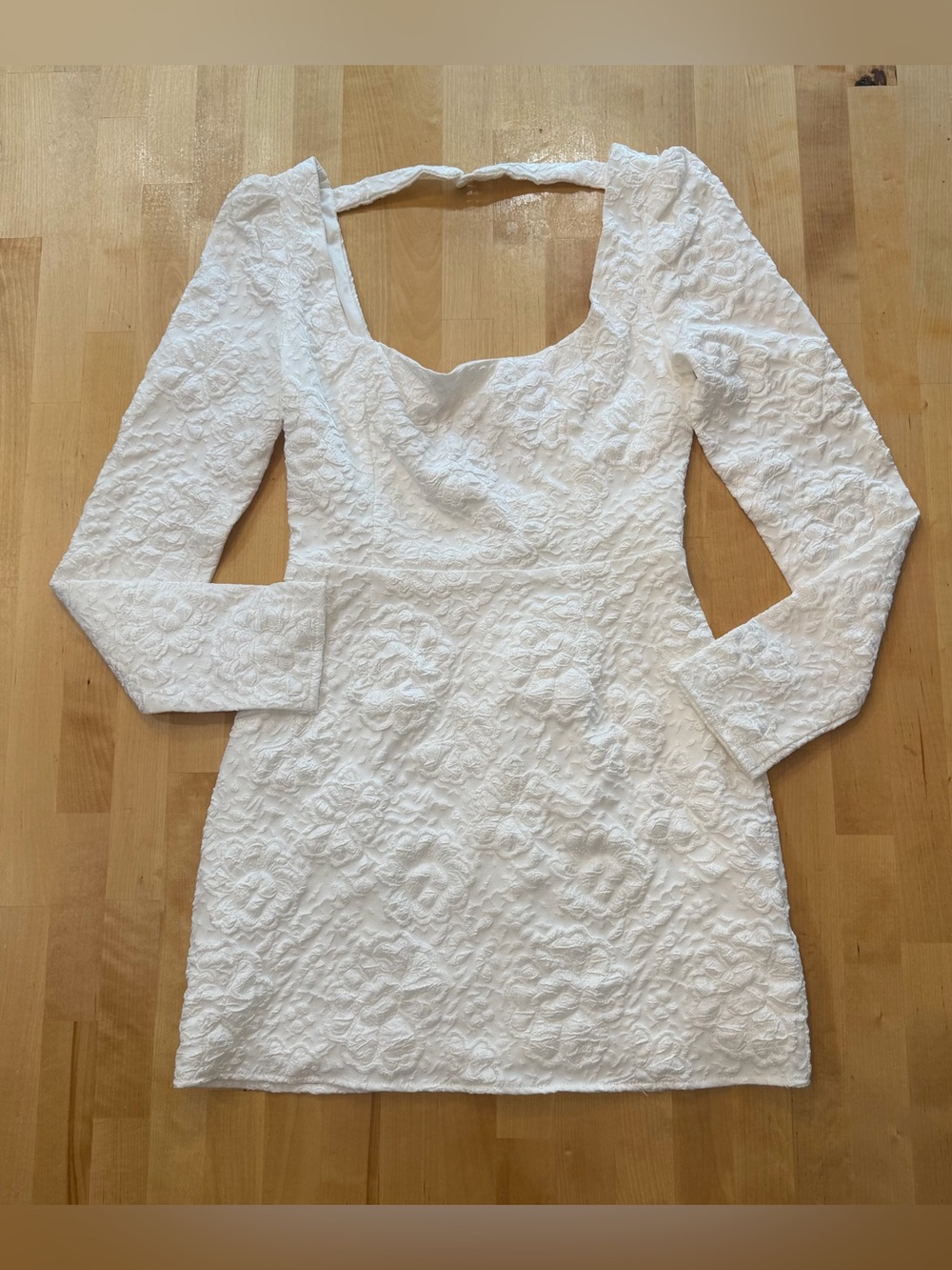Lulus Icon White Jacquard Long Sleeve Mini Dress